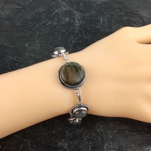 New Labradorite Crystal Stone Silver Overlay Toggle Bracelet 7 7.5